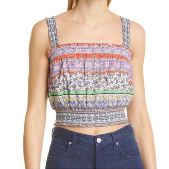 Alice + Olivia Lois Printed Smocked Crop TopIn Ritzymulti Size L NWT - Picture 1 of 11